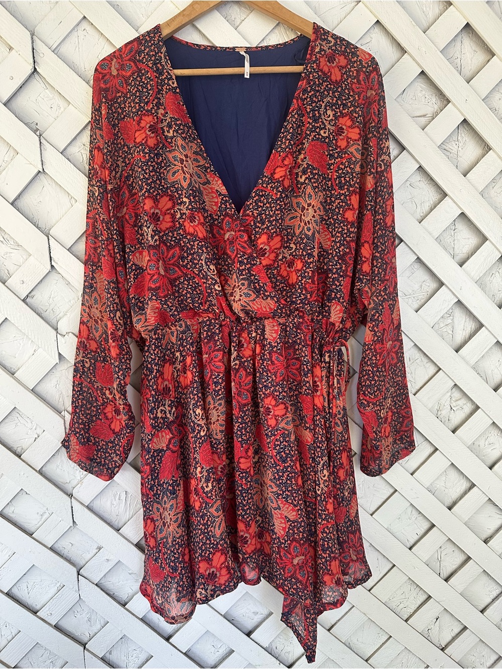 Free People Teegan Mini Dress in Peach Combo M